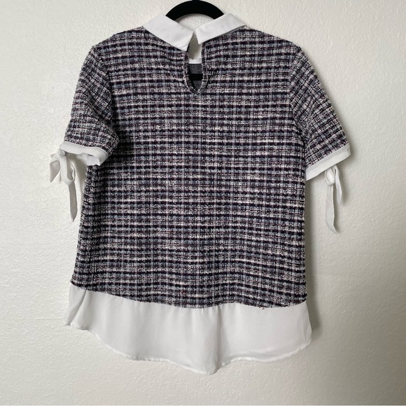 Misia woman’s faux 2 in one tweed blouse top M petter pan collar preppy feminine - Picture 13 of 13